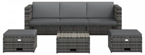 4 pcs conjunto lounge de jardim c/ almofadões vime PE cinzento