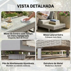 Conjunto de Jardim em Vime de 3 Peças com Sofás Modulares de 3 e 2 Lugares Mesa Lateral e Mesa de Centro Cinzento