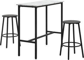 HOMCOM Conjunto Mesa Alta 2 Bancos Redondos Aço Moderno Cozinha Sala Estar Estilo Contemporâneo Branco Preto | Aosom Portugal