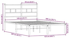 Estrutura de cama sem colchão 120x200 cm metal carvalho fumado