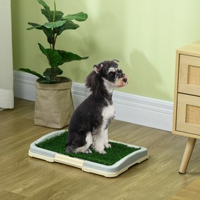 Caixa de areia para cães com tapete de relva artificial, tabuleiro e painel de rede, 46,5 x 34 cm