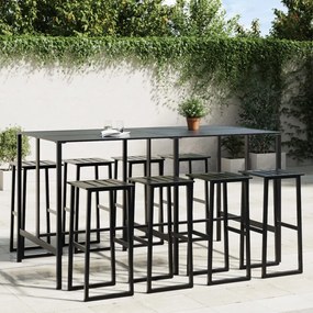 vidaXL Conjunto de bar para jardim 9 pcs aço revestido a pó preto