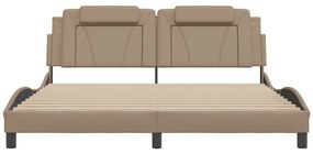 Estrutura cama c/ luzes LED 180x200 cm couro artif. cappuccino