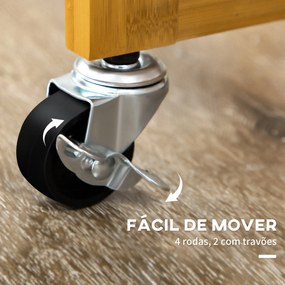 Conjunto de Mesa Alta de Bar e 2 Bancos Mesa de Cozinha Alta em Bambu com Rodas Tampo Dobrável  Madeira