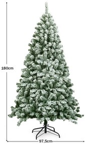 Árvore de Natal de 1,8 m com 928 ramos com neve com agulhas de PVC de alta qualidade e base metálica sólida Verde