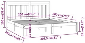 Estrutura de cama 200x200 cm madeira maciça