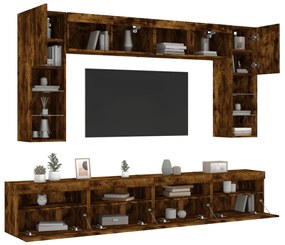 vidaXL 8 pcs conj. móveis de parede p/ TV c/ luzes LED carvalho fumado