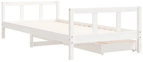 Estrutura cama infantil c/ gavetas 90x200cm pinho maciço branco