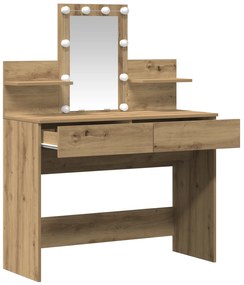 Mesa de Maquilhagem com LED Carvalho Artesanal 100x40x130 cm