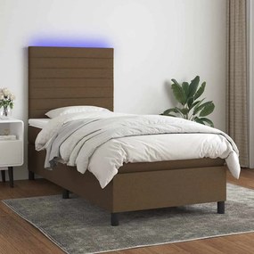 vidaXL Cama box spring c/ colchão/LED 90x200 cm tecido castanho-escuro