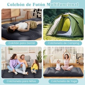 Colchão enrolável para o chão com capa lavável com bolsa de transporte 200 x 140 x 10 cm - preto