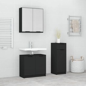 vidaXL Conj. de armários casa de banho 3pcs madeira processada preto