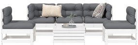 6 pcs conjunto sofás de jardim madeira de pinho maciça branco