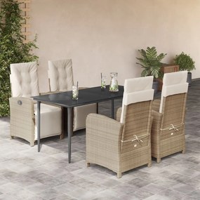 5 pcs conjunto de jantar p/ jardim com almofadões vime PE bege