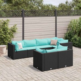 vidaXL 7 pcs conjunto lounge de jardim c/ almofadões vime PE preto
