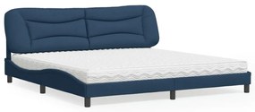 vidaXL Cama com colchão 200x200 cm tecido azul