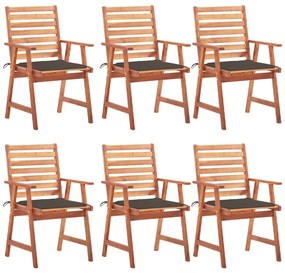 vidaXL Cadeiras de jantar p/ jardim 6 pcs c/ almofadões acácia maciça