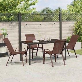 Conjunto de Jantar de Jardim com 5 Peças, Marrom, Textileno e Aço