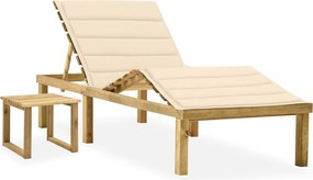 Espreguiçadeira de jardim com mesa e almofadão pinho impregnado