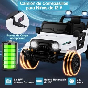 Carro elétrico para crianças de 12 V com 3 velocidades, música e luzes LED 99 x 62 x 62 cm branco