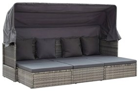 vidaXL Espreguiçadeira jardim c/ teto vime PE tons cinza