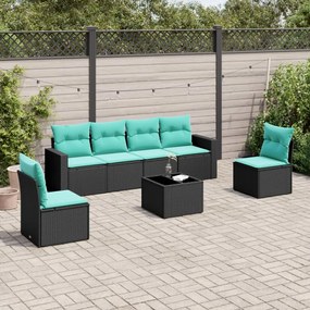 vidaXL 7 pcs conjunto de sofás p/ jardim c/ almofadões vime PE preto