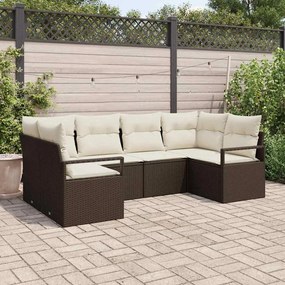 Conjunto de Sofá Jardim Com Almofadas vidaXL 6 Peças Vime Poliéster Marrom