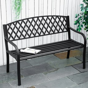 Outsunny Banco de Jardim de 2 Lugares com Encosto Decorativo e Apoio para os Braços para Terraço Varanda Pátio Exterior Carga 280kg Ferro Fundido e Aço 128x58,5x89cm Preto