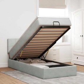 Estrutura cama otomana colchão 80x200 cm veludo cinzento claro