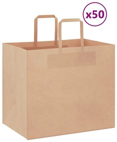 vidaXL Sacos de papel 50 unid com alças castanho 32x22x28 cm
