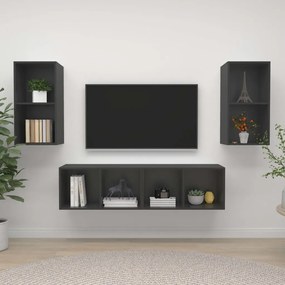 vidaXL Armários de parede para TV 4 pcs derivados de madeira cinzento