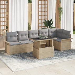 vidaXL Conjunto de Sofá de Jardim de 7 Peças com Almofadas Bege de Rattan Poliéster