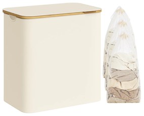 Cesto de roupa suja SONGMICS com tampa, cesto grande de 3 seções, 150 L (52,8 galões), forro de malha removível, alças de bambu, dobrável, 60,8 x 38,8 x 70,8 cm, branco-creme LCB515W01