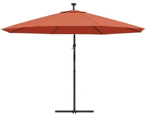 Guarda-sol de jardim cantilever c/ luzes LED 350 cm terracotta