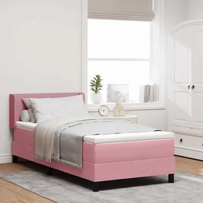 vidaXL Cama Box com colchão com cabeceira Rosa 200 x 100 cm Poliéster