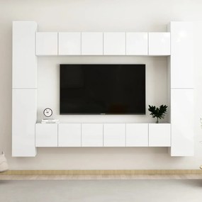 vidaXL 10 pcs conjunto móveis de TV derivados madeira branco brilhante