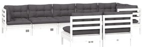 8 pcs conj. lounge de jardim c/ almofadões pinho maciço branco