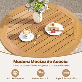 Mesa redonda dobrável 67 x 67 x 69 cm em madeira de acácia para exterior, com estrutura em forma de X, ideal para jardim, pátio ou varanda, com acabam