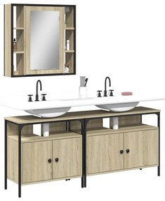 vidaXL 3 pcs conj. móveis casa banho derivados madeira carvalho sonoma