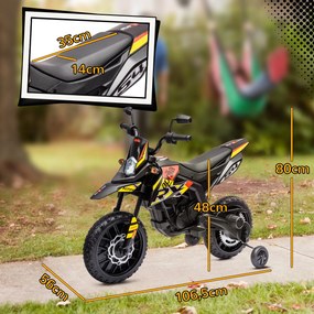 Moto Elétrica 12V para Crianças 3 aos 6 anos, 106,5 x 56 x 80 cm, Rodas de Treino Amovíveis, Amarela