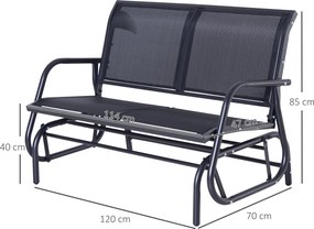 Baloiço de 2 Lugares Cadeira de Balanço de Jardim Tubo de Metal e Teci