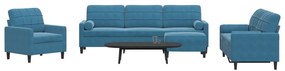 4 pcs conjunto de sofás com almofadões e rolos veludo azul
