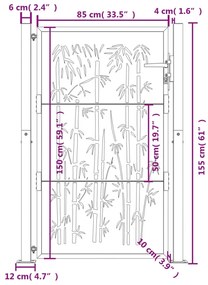 Portão de jardim 105x155 cm aço design bambu antracite