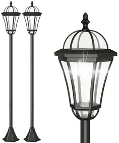 Outsunny Conjunto de Candeeiros Solares de Jardim com Luzes LED Branca 3500K Impermeável IP44 Sensor de Noite 18,5x18,5x129cm Preto | Aosom Portugal