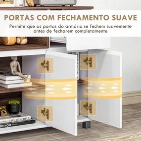 Aparador Moderno com Gaveta 3 Portas Prateleira de Armazenamento e Prateleira Ajustável 105x39x83 cm Branco e Nogueira