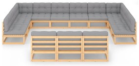 13 pcs conjunto lounge de jardim c/ almofadões pinho maciço