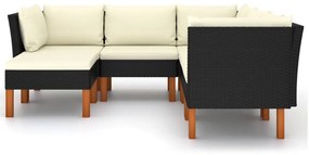 6 pcs conjunto lounge de jardim c/ almofadões vime PE preto