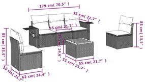6 pcs conjunto de sofás p/ jardim com almofadões vime PE bege