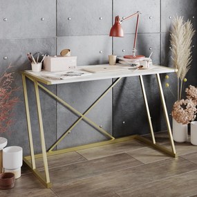 Secretária Anemon – Branco e Dourado – 120x75x60 cm