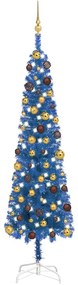 3078036 vidaXL Árvore de Natal fina com luzes LED e bolas 180 cm azul